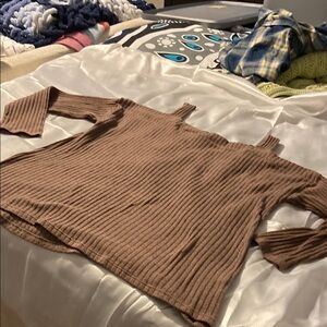 Women's Brown Ribbed Sweater